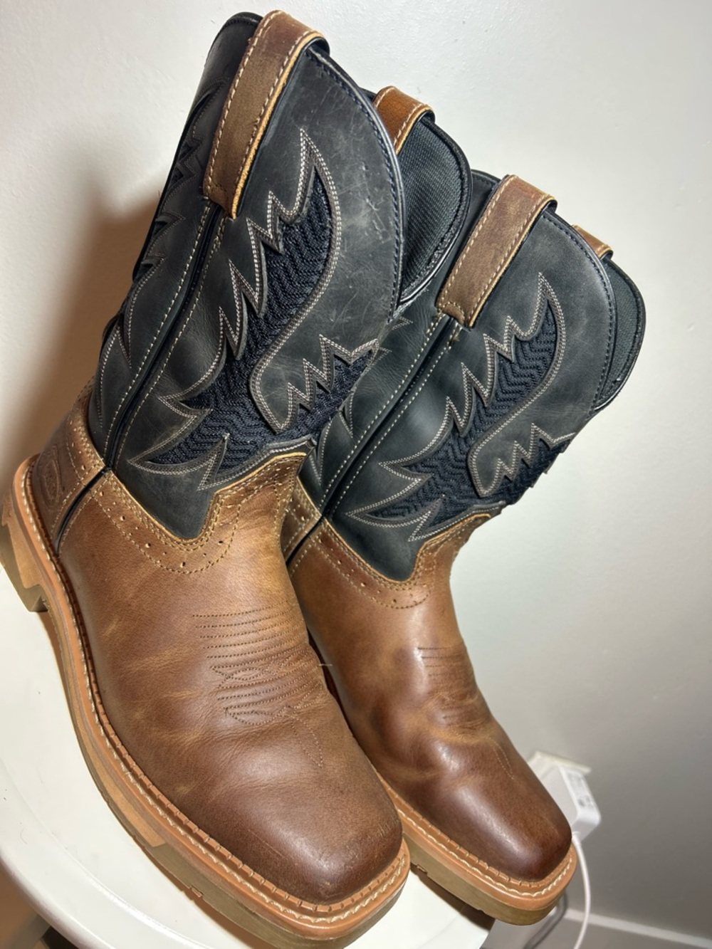 Men's Brown and Black Western Work Boots